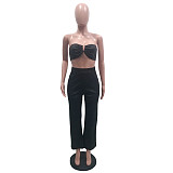 Crop Bra Top Wide Leg Pants Long Cardigan Set