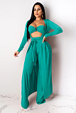 Crop Bra Top Wide Leg Pants Long Cardigan Set