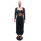 Crop Bra Top Wide Leg Pants Long Cardigan Set
