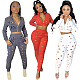 Hollow Hole Stretch Crop Top+Skinny Pants Set