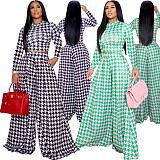 Print Long Sleeve Crop Top Wide Leg Pants Set