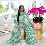 Print Long Sleeve Crop Top Wide Leg Pants Set