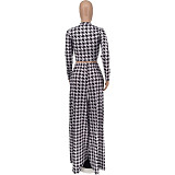Print Long Sleeve Crop Top Wide Leg Pants Set