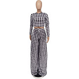 Print Long Sleeve Crop Top Wide Leg Pants Set