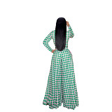 Print Long Sleeve Crop Top Wide Leg Pants Set