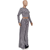 Print Long Sleeve Crop Top Wide Leg Pants Set