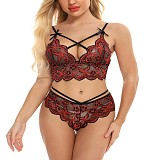 Embroidery Strappy Lace Bralette Set FQQ-1609