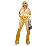 Velvet Solid Zip Jacket Crop Top Flared Pants Set