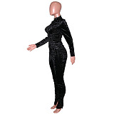 Velvet Zipper Folds Pants Two Piece Set