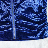 Velvet Zipper Folds Pants Two Piece Set