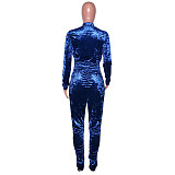 Velvet Zipper Folds Pants Two Piece Set