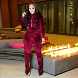 Velvet Zipper Folds Pants Two Piece Set