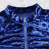 Velvet Zipper Folds Pants Two Piece Set
