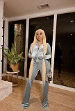 Velvet Solid Zip Jacket Crop Top Flared Pants Set