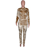 Velvet Zipper Folds Pants Two Piece Set