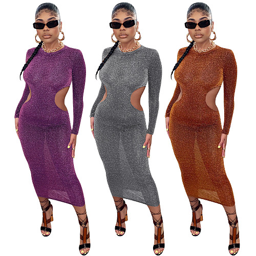 See Through Long Sleeve Hollow Out Dress