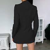 Solid Blazer Jacket With Belt Shorts Set