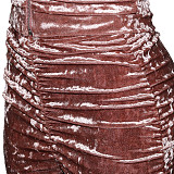 Velvet Zipper Folds Pants Two Piece Set