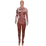 Velvet Zipper Folds Pants Two Piece Set