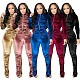Velvet Zipper Folds Pants Two Piece Set