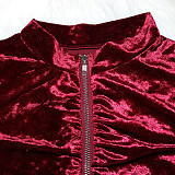 Velvet Zipper Folds Pants Two Piece Set