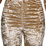 Velvet Zipper Folds Pants Two Piece Set