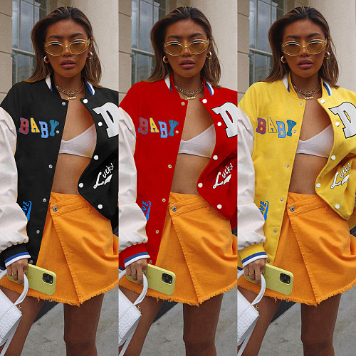 Loose Stitching Single Breasted Baseball Jacket Tops
