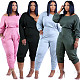 Solid Long Sleeve Trousers Pleated Jumpsuit