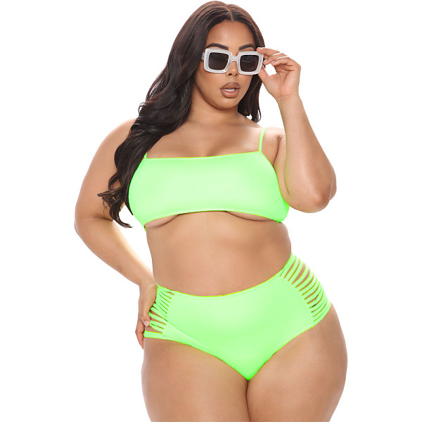 Womens Lingerie Open Crotch Swimsuit Solid Crop Top Hole Briefs Two-piece Bikini Set