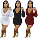 Low-Cut Deep V Neck Long Sleeve Bodycon Dress