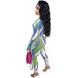 Flare Sleeve Print Hollow Out Bandage Jumpsuit