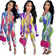 Flare Sleeve Print Hollow Out Bandage Jumpsuit