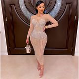 Hot Drilling Mesh See Through Patchwork Dress NY-2198
