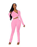 Irregular Drawstring Crop Top Long Pants Set