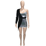 Sequin Patchwork Single Shoulder Club Dress