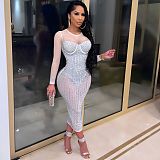 Hot Drilling Mesh See Through Patchwork Dress NY-2198