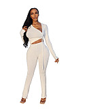 Irregular Drawstring Crop Top Long Pants Set
