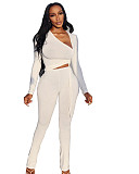 Irregular Drawstring Crop Top Long Pants Set