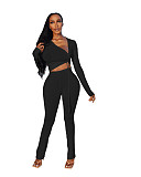 Irregular Drawstring Crop Top Long Pants Set