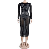 Hot Drilling Mesh See Through Patchwork Dress NY-2198