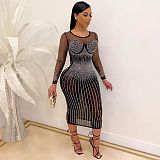 Hot Drilling Mesh See Through Patchwork Dress NY-2198