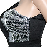 Sequin Patchwork Single Shoulder Club Dress