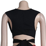 Knitted Bandage Tops Printed Leggings Set
