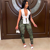 Knitted Bandage Tops Printed Leggings Set