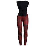 Knitted Bandage Tops Printed Leggings Set