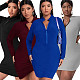 Solid Long Sleeve Zip Up O Neck Casual Dress