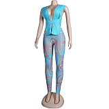 Knitted Bandage Tops Printed Leggings Set