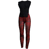 Knitted Bandage Tops Printed Leggings Set