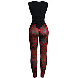 Knitted Bandage Tops Printed Leggings Set
