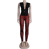 Knitted Bandage Tops Printed Leggings Set